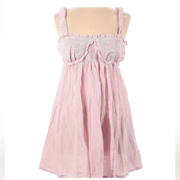 FREE PEOPLE NWT MINI DRESS Lilac Blissful Breeze Linen Cotton - Picture 3 of 5